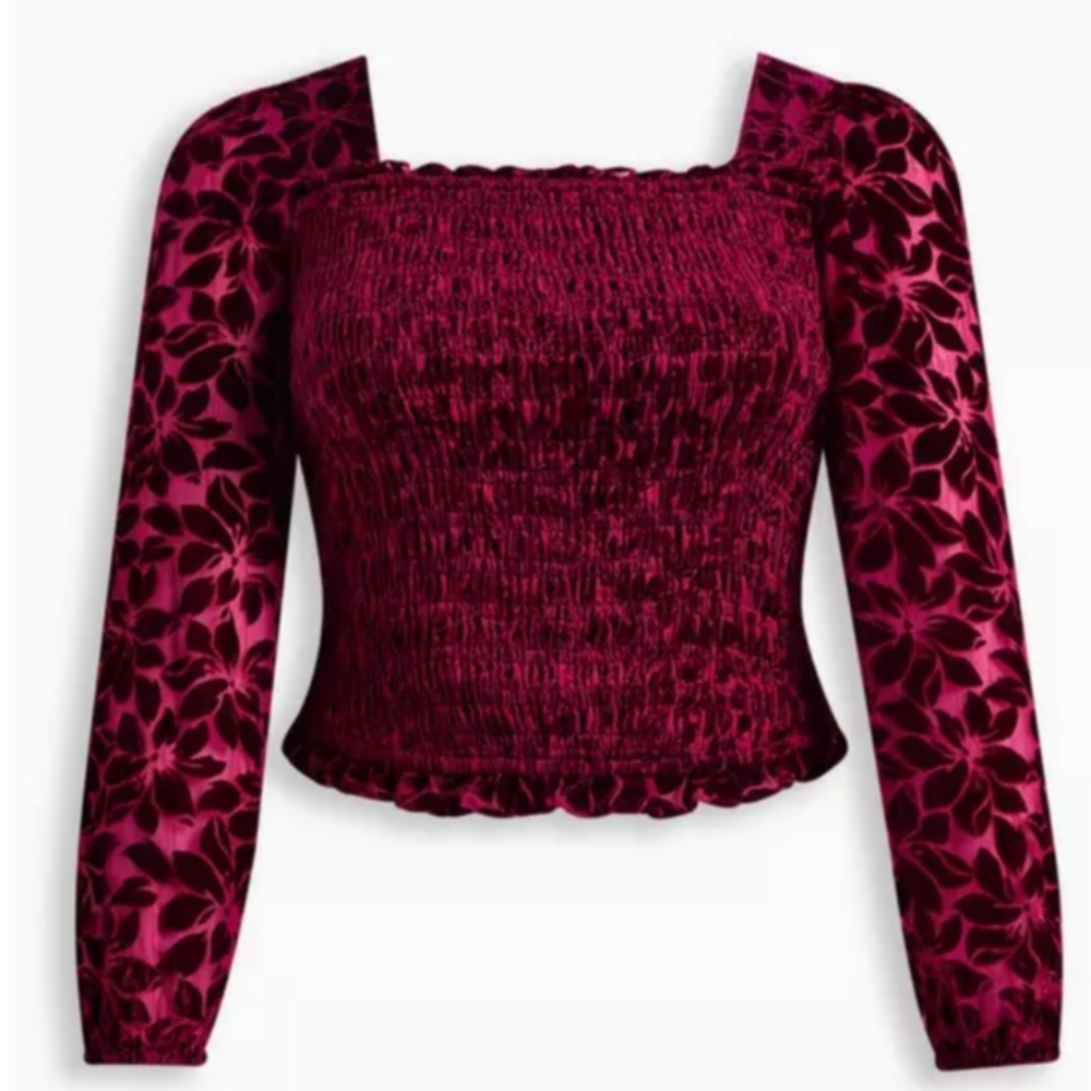 NWT Torrid Velvet Smocked Blouson Sleeve Crop Top Size 3X - Picture 4 of 10
